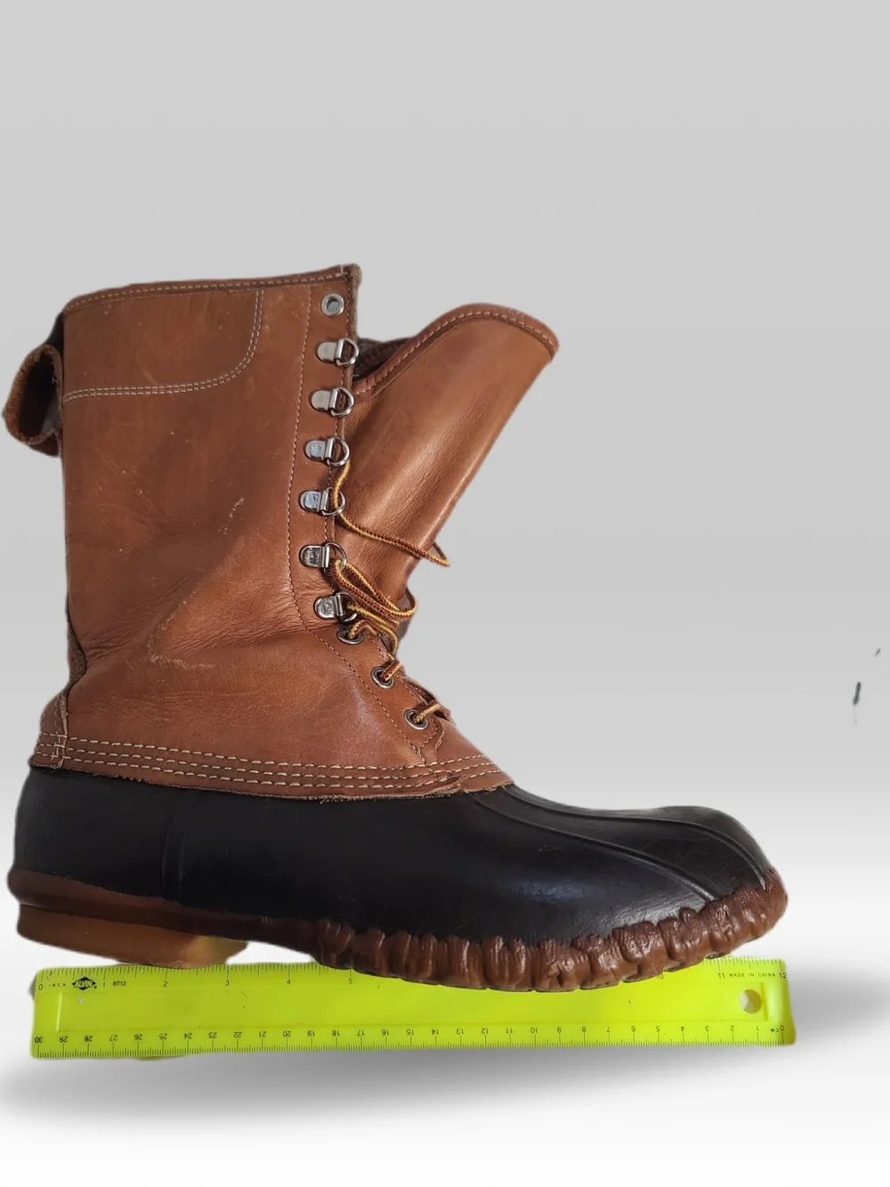 L.L. Bean Two-Tone Leather and Rubber Duck Boots in Brown and Black